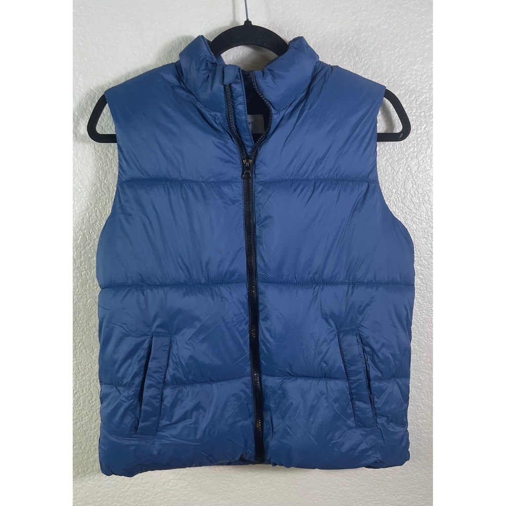 Old Navy Kids L 10-12 Plus Puffer Vest Blue Fleece Lined Quilted Full Zip